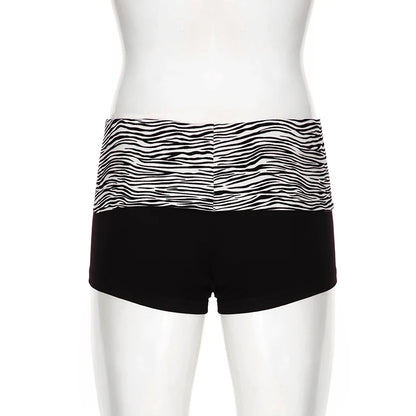 Y2K Zebra Print Mini Shorts - Low Waist Stretch Harajuku Casual Summer Bottoms