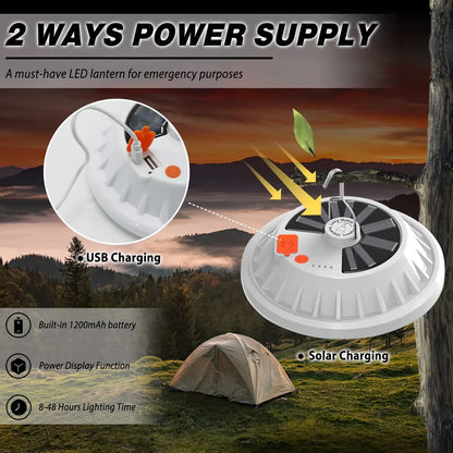 Solar Camping Lantern - 60/120 LED Rechargeable Portable Light with Remote and Power Bank