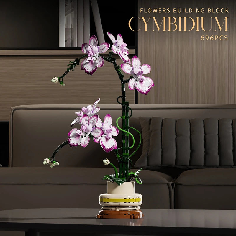 Orchid Cymbidium Building Blocks Set – DIY Potted Phalaenopsis Flower Simulation Toy for Valentine’s Gift