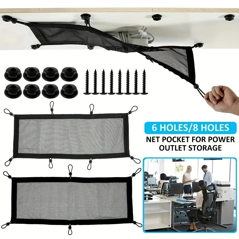 8-Hole Socket Cable Management Net – Under-Desk Cord Organizer Mesh for Flexible Wire and Cable Storage