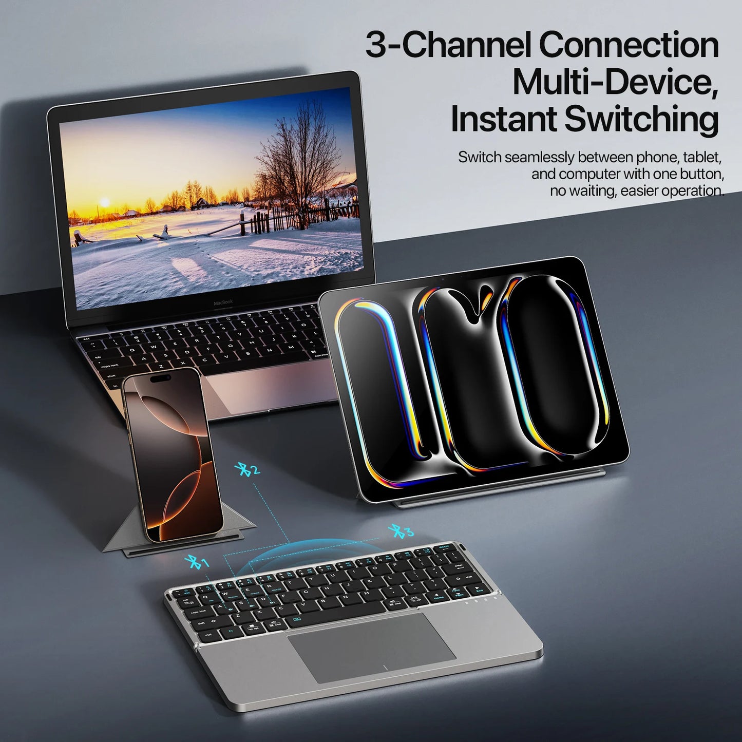 Foldable Bluetooth 5.0 Keyboard with Touchpad & Phone Holder for Phones, Tablets, PC – Multifunctional Portable Wireless Keyboard