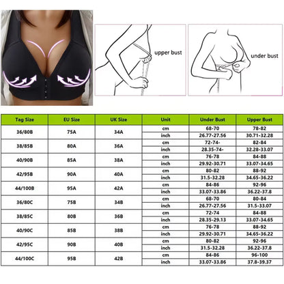 Women’s Front-Button Push-Up Bra - Wireless Full-Support Bralette with Lift & Comfort