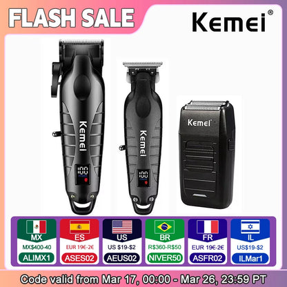 Kemei Hair Clipper Kit — Electric Trimmer & Shaver for Men, KM-2290/2293/1102