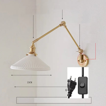 IWHD 2022 Ceramic Copper LED Wall Lamp — Adjustable Swinging Long Arm Light for Bedroom & Living Room