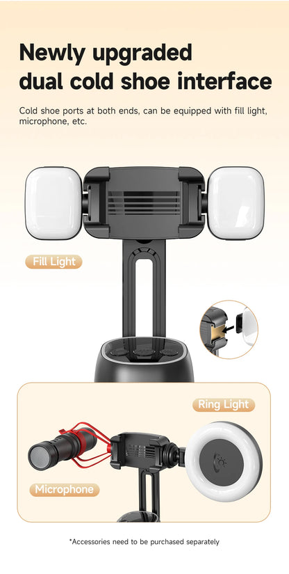 AI Smart 360° Gimbal with Auto Face Tracking – All-in-One Phone Holder & Video Stabilizer Tripod