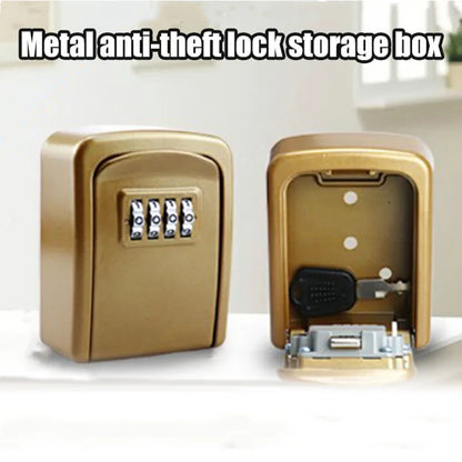 Mini Key Lock Box – Wall Mounted Alloy Safe Organizer with 4-Digit Combination for Indoor & Outdoor Security Storage