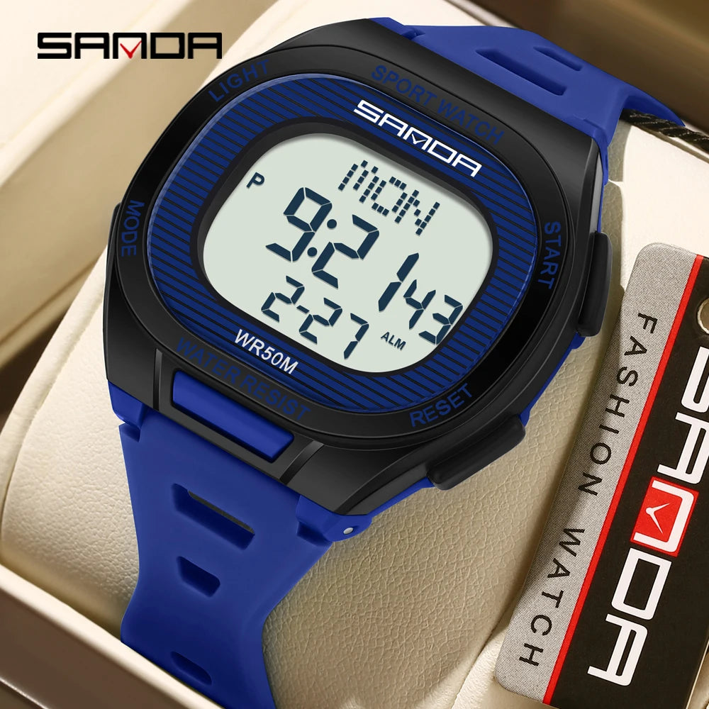 SANDA 2195 Square Digital Watch - Multifunction Waterproof LED Sports Wristwatch for Students