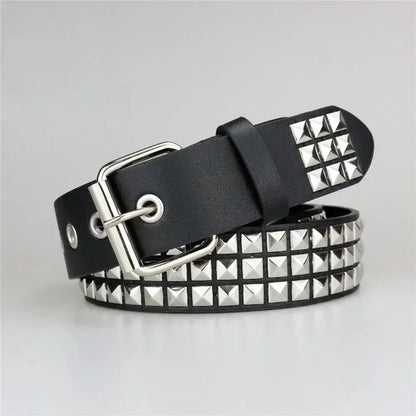 2024 Square Bead Rivet Belt – Punk Metal Pyramid Hardware Belt for Men and Women, Y2K Designer Jeans Belt
