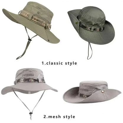Summer Men’s Bucket Hat - Outdoor UV Protection Wide Brim Panama Safari Hat | Mesh Fisherman Hat for Beach, Hiking & Hunting