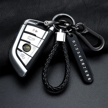 Trendy DIY Mobile Phone Number Plate Keychain - Punk Leather Rope Car Keychain for Men, Anti-Lost Accessory