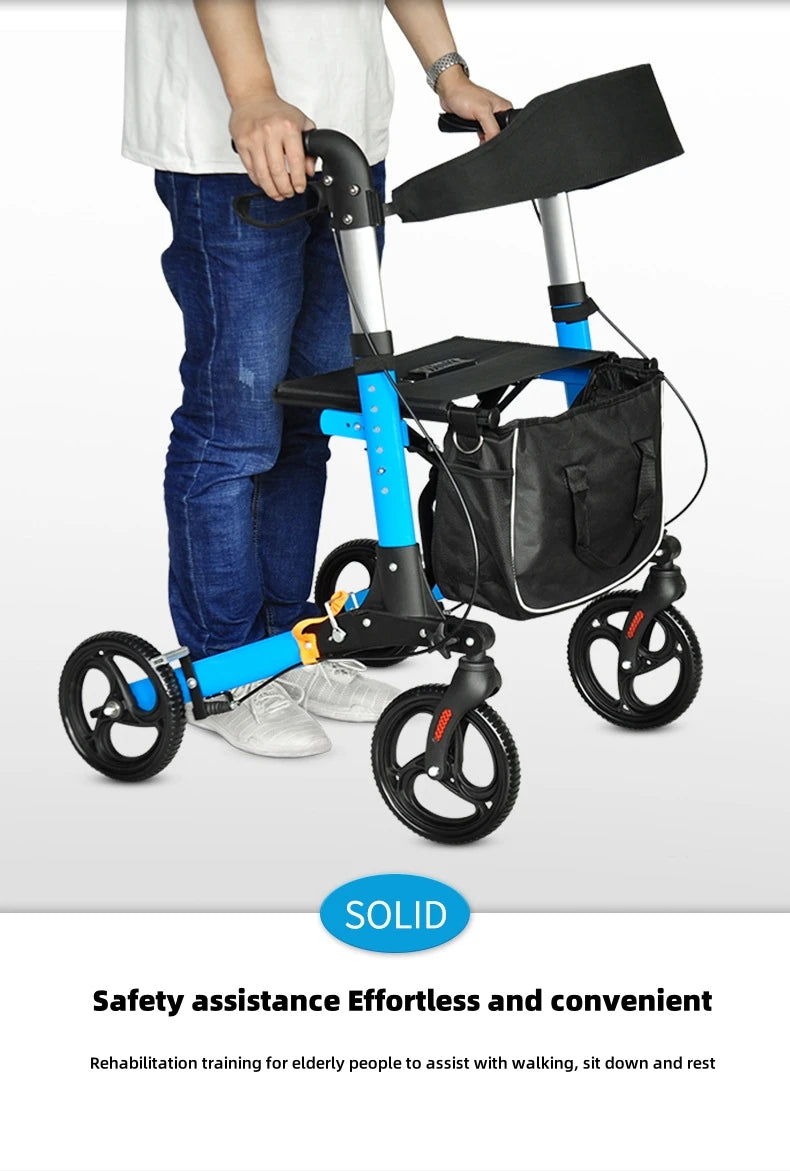 Elderly Disabled Rehabilitation Rollator Walker – Aluminum Alloy Folding Pulley Walking Aid for Home Mobility Training