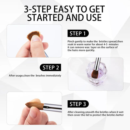 KEMEISI Kolinsky Acrylic Nail Brush Set - #8-#16 Sizes, 3D Pure Handmade Brushes for Professional Acrylic Application - Nail Art Mastery at Your Fingertips