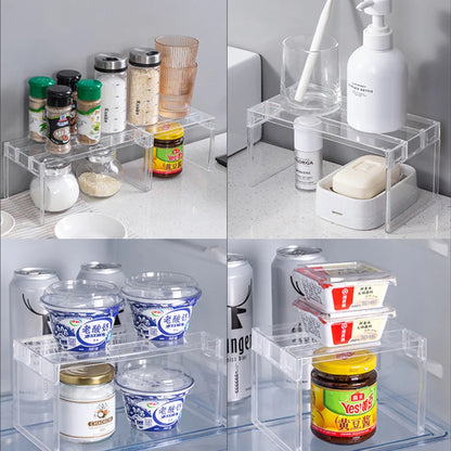 Refrigerator Storage Organizer – Layered Transparent Fridge Shelves & Desktop Stand, Space-Saving Kitchen Accessory