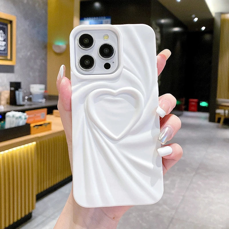 3D Love Heart iPhone Case — Fashion Soft Matte Silicone Full Cover for iPhone 11-17 Pro Max