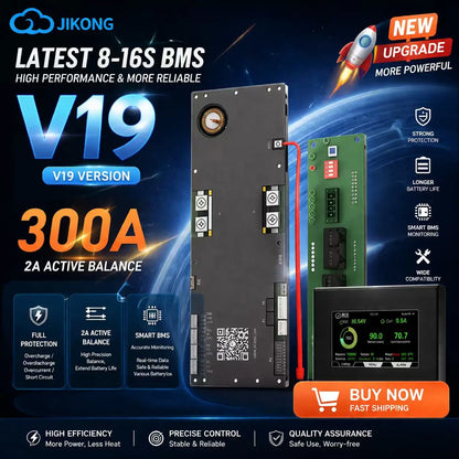 JK BMS V19 16S 48V 200A Battery Management System - PB2A16S20P Active Balancer for LiFePO4, Li-Ion & LTO Batteries
