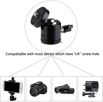 1/4" Ball Head Screw Tripod Mount - 360° Rotating Base Adapter for DSLR Camera, Tripod, Monopod & Camcorder