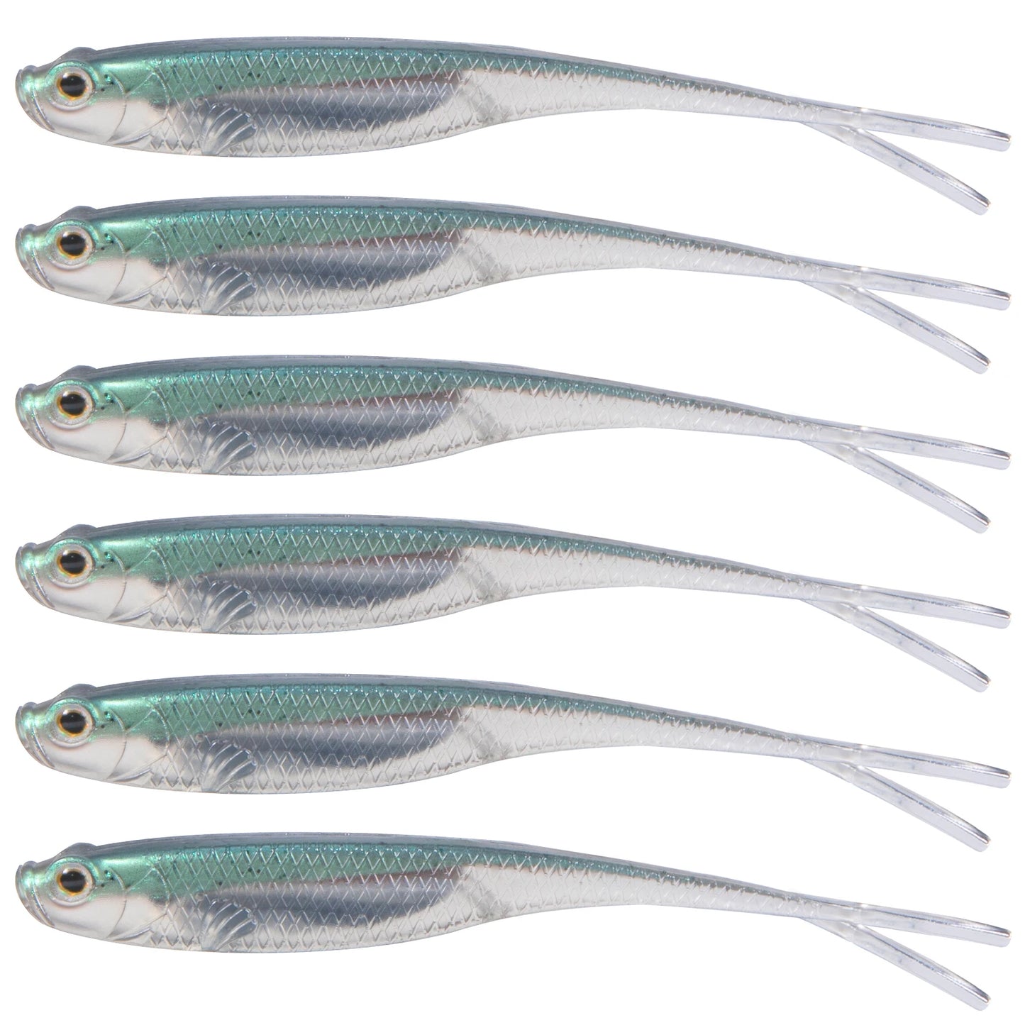 Dr.Fish 5/6pcs Soft Fishing Lures — Saltwater Silicone Fork Tail Drop Shot Baits for Bass, Trout, Pike, Walleye, Weedless