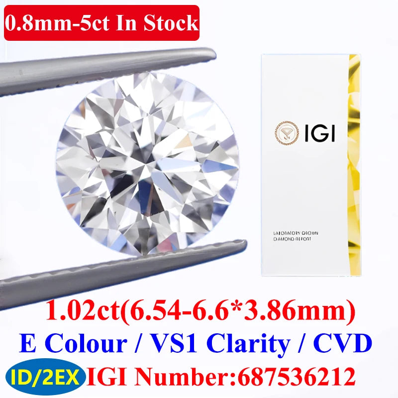0.1–5CT Super White Lab-Grown Diamond Loose — IGI/GIA Certified, HPHT & CVD, DEFG VVS-SI, Diamond Tester Approved for Wedding Jewelry