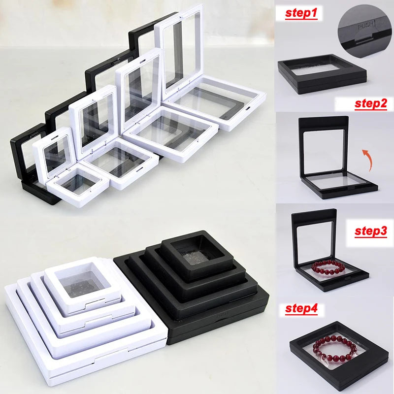 10pcs Transparent Floating Jewelry Display Boxes – Colorful 3D PE Membrane Frame Cases
