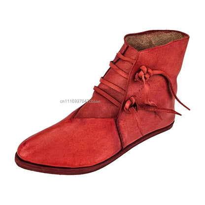 Men’s Renaissance Cosplay Boots - Retro Medieval Pirate Lace-Up Ankle Shoes