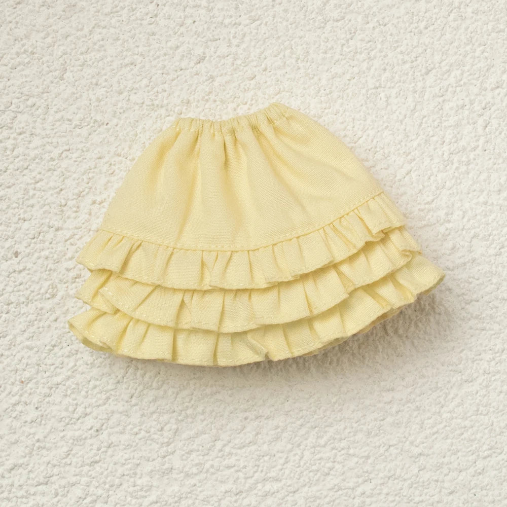 Blythe Doll Clothes Plaid Pleated Skirt & Off-Shoulder Top Tulle Dress Set — Ruffle Skirt for Licca, Azone, OB22, YMY Doll Accessories
