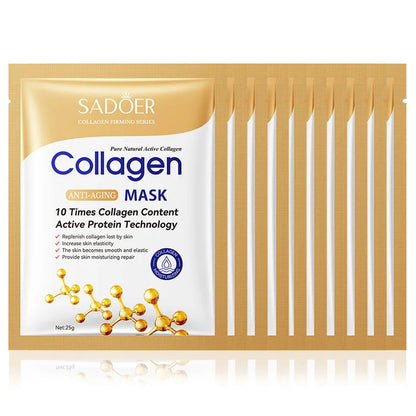 10PCS Anti-Wrinkle Collagen Face Masks – Moisturizing, Anti-Aging, Brightening Facial Sheet Masks