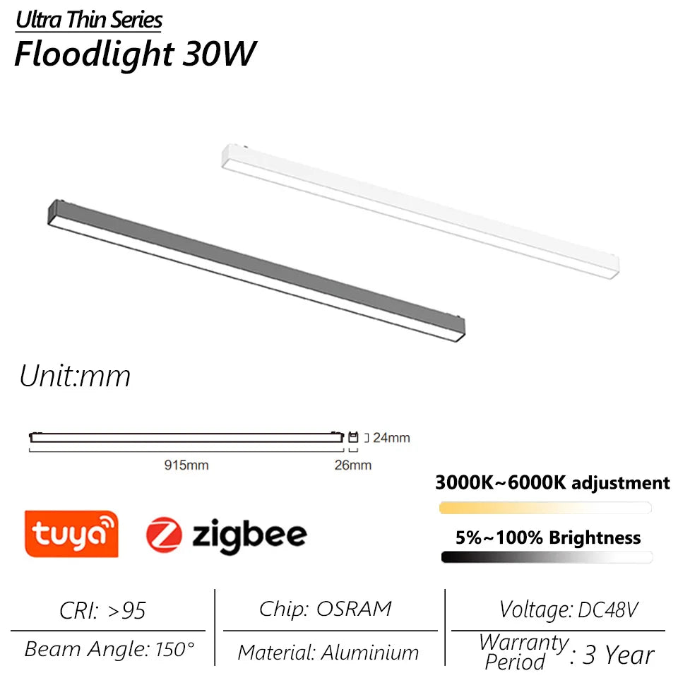 Ultra-Thin 6mm Magnetic Track Light – Dimmable LED Spot Lamp with Smart Tuya Zigbee Gateway
