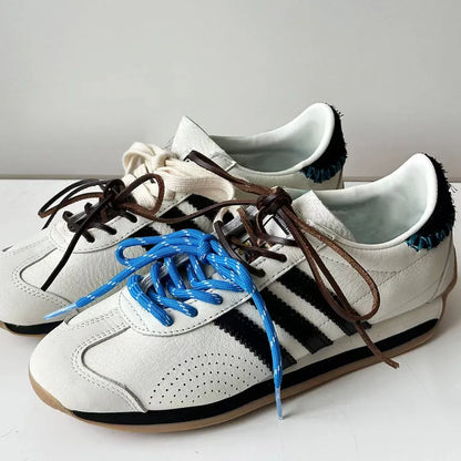 4PCS Vintage DE Leather Shoelaces Set – Round & Flat DIY Sports Casual Shoe Laces Combination