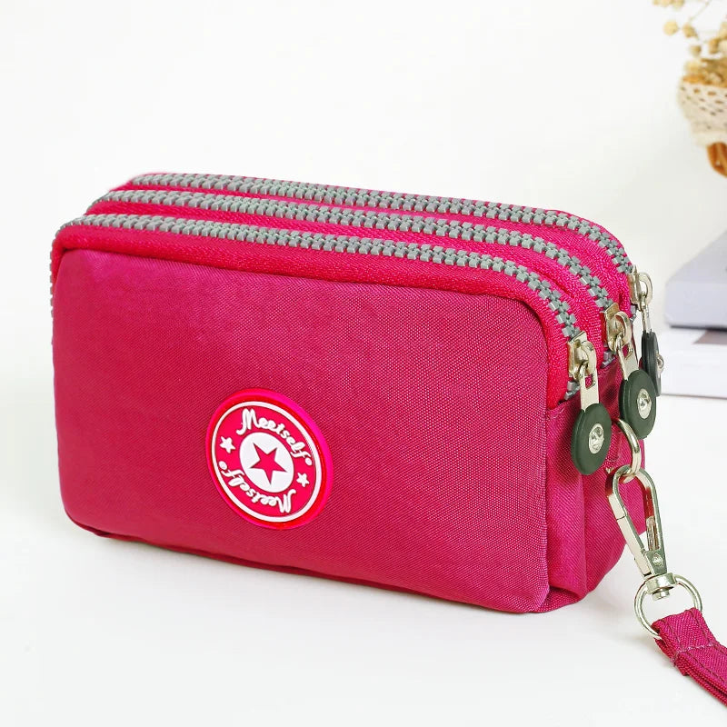 Three-Layer Zipper Short Mobile Phone Bag for Women - Fashionable, Waterproof with Multi-Layer Pockets, Portable Hand Makeup Bag
