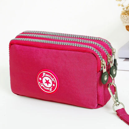 Three-Layer Zipper Short Mobile Phone Bag for Women - Fashionable, Waterproof with Multi-Layer Pockets, Portable Hand Makeup Bag