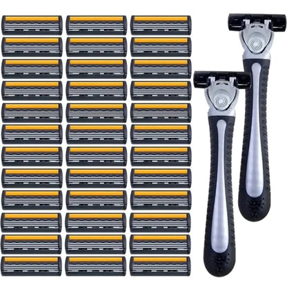 Men’s Reusable Safety Razor with Triple Blades – Anti-Slip Handle, Skin Guard, Travel Shaving Kit Variety Pack