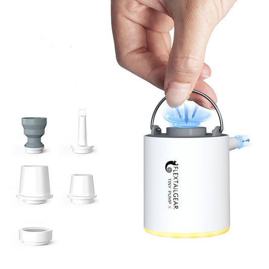FLEXTAILGEAR Tiny Pump X – Portable Rechargeable Camping Air Pump with 1300mAh Battery for Pool Floats, Air Mattresses & Vacuum Bags