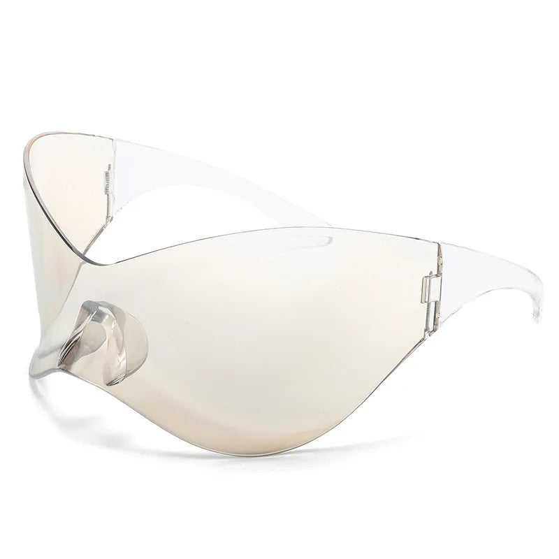 Oversized Futuristic Shield Sunglasses – Silver Mask Visor Eyeglasses for Women & Men, Y2K Punk Fashion Sun Glasses