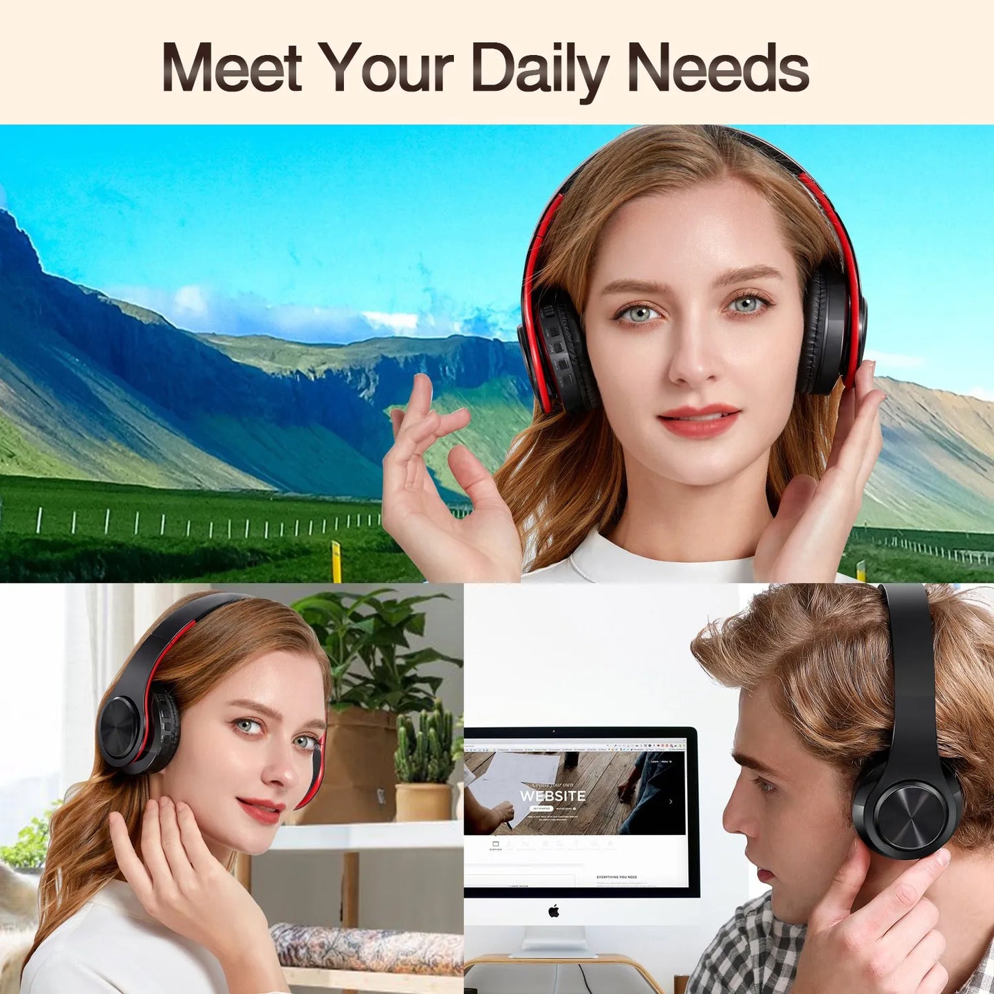 CATASSU Over-Ear Bluetooth Headphones – Wireless Stereo Headset with Mic & Soft Leather Earmuffs for PC, TV, Cell Phones