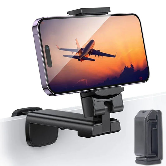 Portable Airplane Phone Holder Clip | Foldable Travel Stand for iPhone, Samsung, Google, Mi | Seat & Desk Mount Support