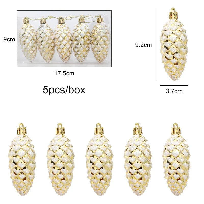 5-Piece Christmas Pine Cone Ball Ornaments – Painted Hanging Pendants for Tree Decoration & Holiday Home Gift