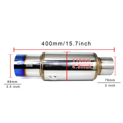 Universal Stainless Steel Straight Drum Muffler Tailpipe - 2, 2.5 & 3 Inch Inlet, 3.5 Inch Outlet Car Exhaust