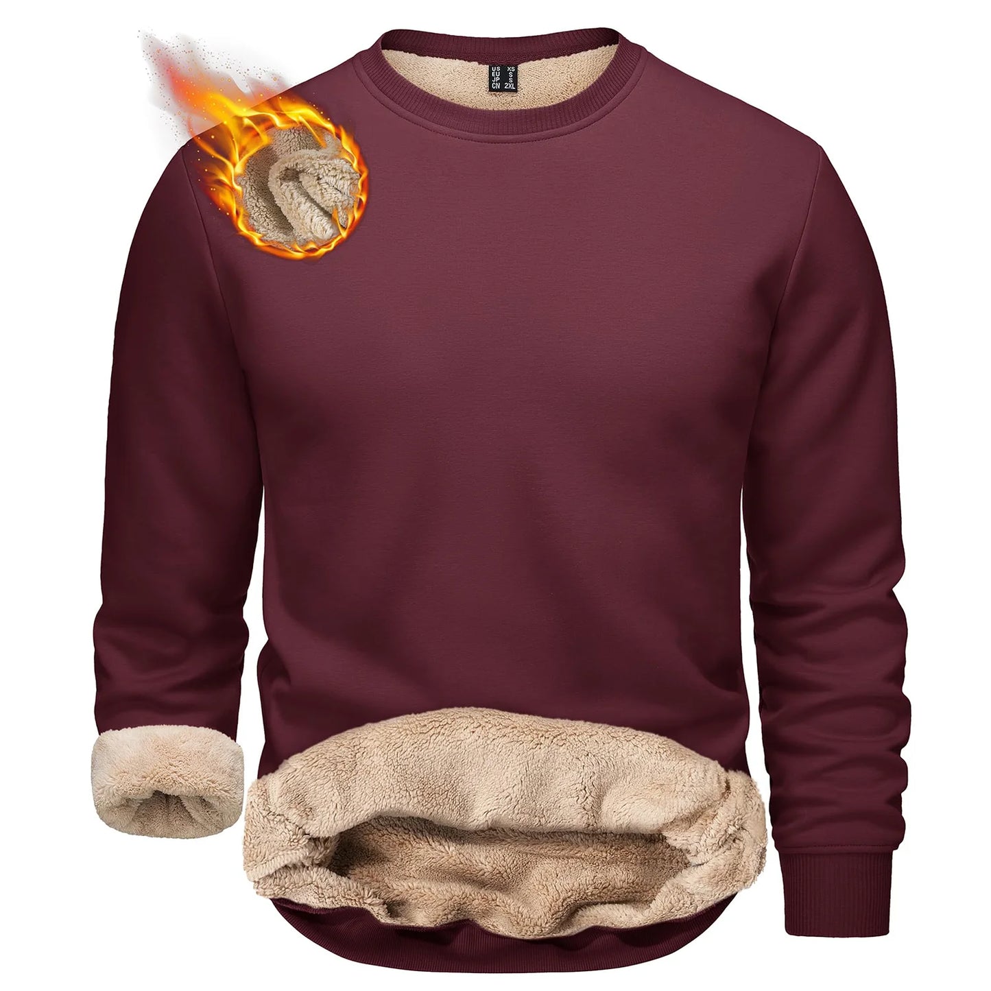 TACVASEN Men’s Winter Fleece Sweatshirt – Thicken Sherpa-Lined Crewneck Pullover, Warm Heavy Winter Top, No Hood