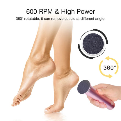 Smooth Feet, Anywhere: USB Rechargeable Wireless Electric Foot File - Cuticle Callus Remover Machine Pedicure Tools for Foot Heel Care, Includes Sandpaper