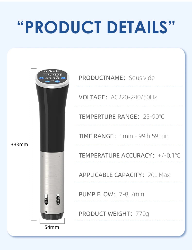 Wancle 1100W Sous Vide Cooker - LCD Touch Immersion Circulator, Accurate Cooking, IPX7 Waterproof with Digital Display