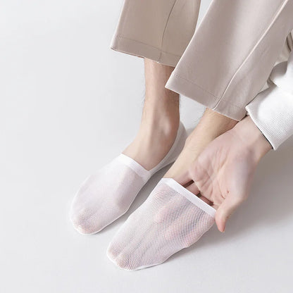 Summer Men's Mesh Breathable Anti-Slip Socks: Thin Cotton Sole Leisure Low Barrel Stockings - Invisible Shallow Mouth Design