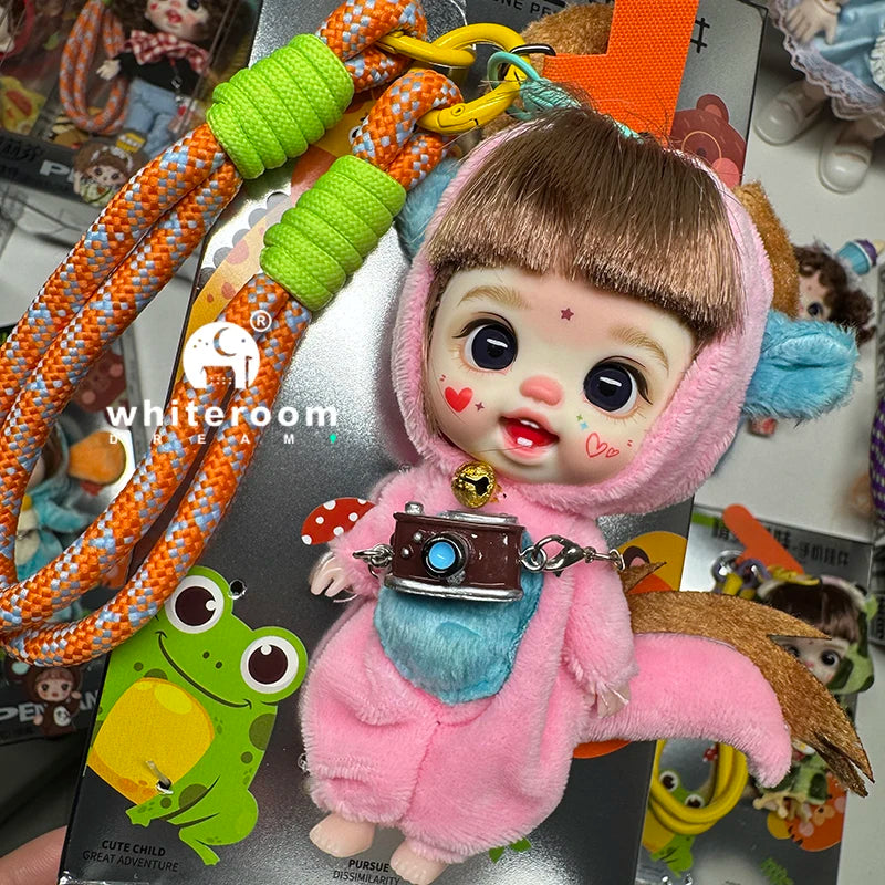 Mini Labbu Pocket Doll – Jointed Blythe-Style Boy & Girl Doll for Girls, Rainbow Ball Mobile Phone Decoration