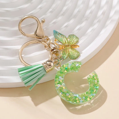 A-Z Initial Letter Resin Keychain - Green Butterfly Lobster Key Ring & DIY Charm