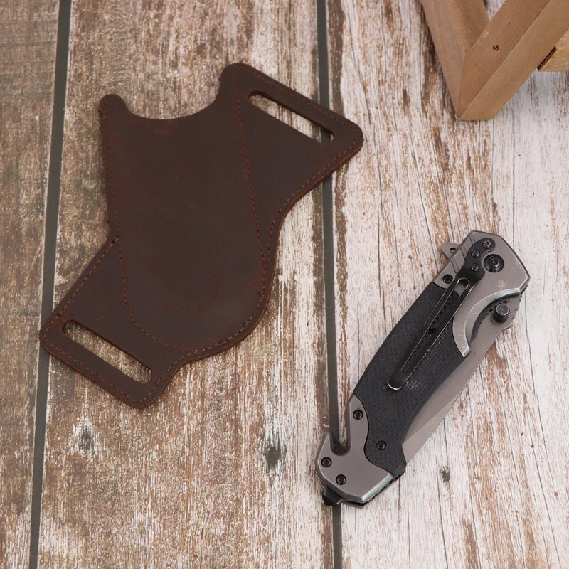 Leather Knife Sheath — Belt Pocket Folding Knife Holder, Compact EDC Draw Knife Carrier Holster