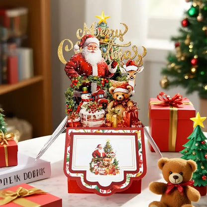 Christmas Party Greeting Cards — 3D Pop-Up Santa Card w/ Envelope | Merry Christmas & New Year 2026