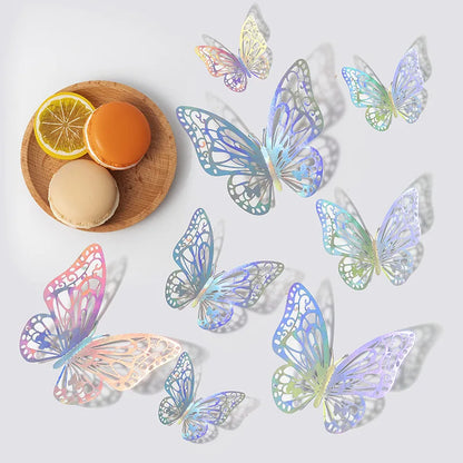 12PCS 3D Hollow Butterfly Wall Stickers – Gold, Silver & Rose Decorative Decals for Wedding, Living Room & Home Decor
