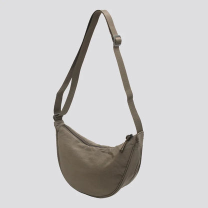 Solid Color Women's Portable Shoulder Bag – Simple Nylon Cloth Padded Crossbody Travel Purse & Messenger Bag