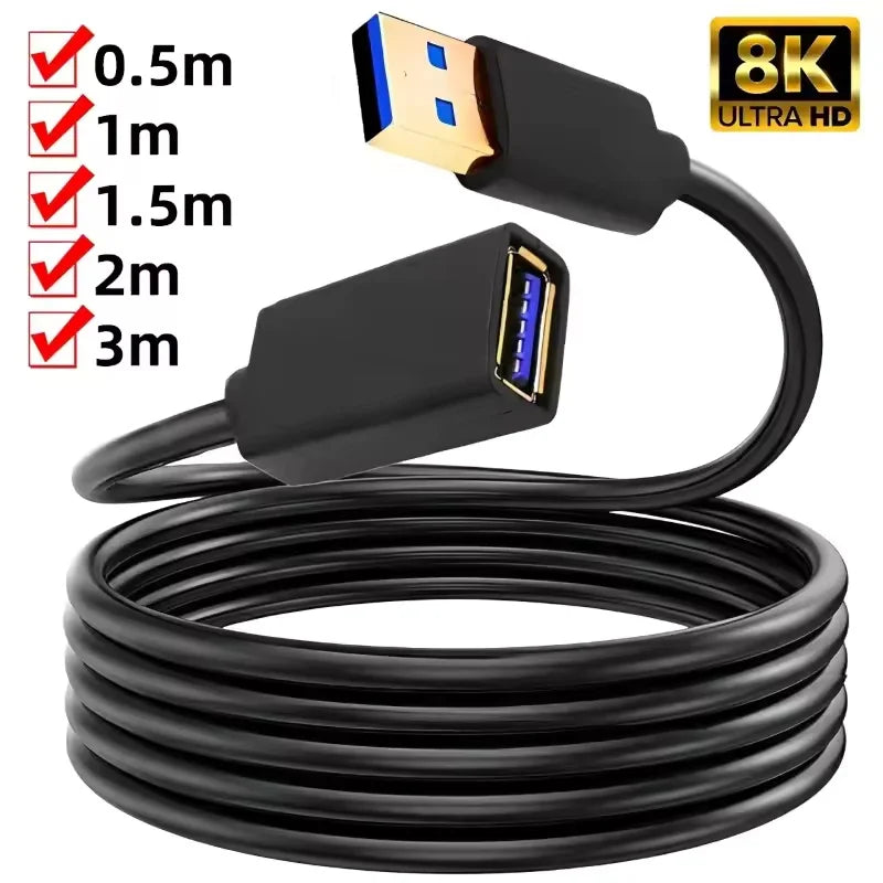 USB 3.0 Extension Cable - High-Speed USB 2.0/3.0 Data Transfer Cord for Smart TV, Xbox One, SSD, PC & Laptop 0.5–3M