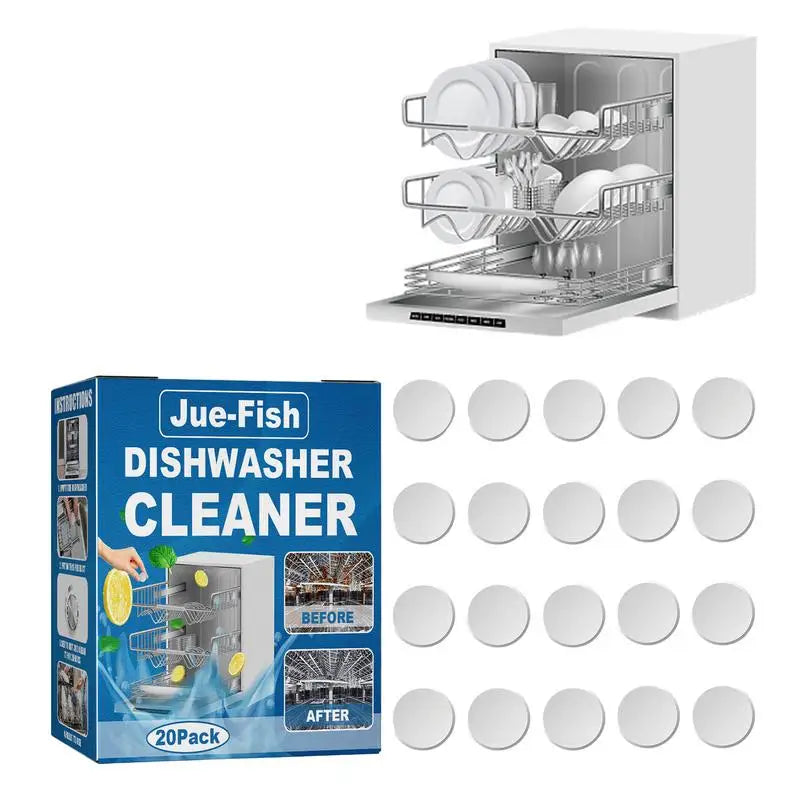 20pcs Dishwasher Cleaner - Powerful Stain and Limescale Removal Tablets for Odor-Free, Clean Dishes