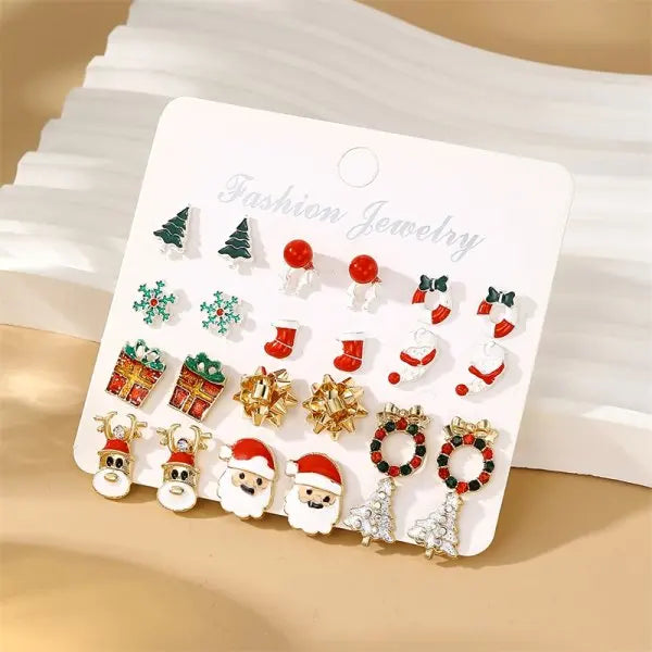 12/20 Pairs Christmas Earrings Set – Shiny Crystal Snowflake, Elk, Bowknot & Xmas Tree Studs for Women, Holiday & New Year Gifts